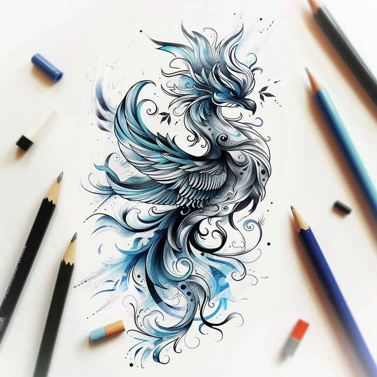 phoenix-with-artistic-detail – tattoo design ideas free ai generated – neotraditional-balanced-color – for-ankle – Gallery: phoenix-inkby-ai