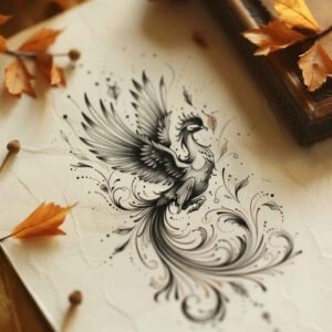 phoenix-with-artistic-detail – tattoo design ideas free ai generated – realism-realistic-structure – for-inner-arm – Gallery: phoenix-inkby-ai
