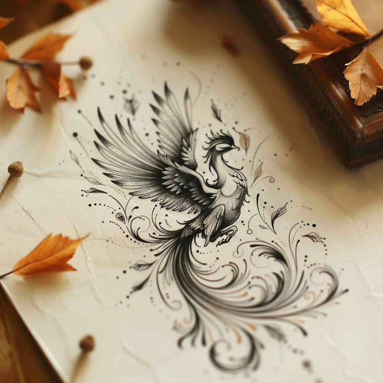 phoenix-with-artistic-detail – tattoo design ideas free ai generated – realism-realistic-structure – for-inner-arm – Gallery: phoenix-inkby-ai