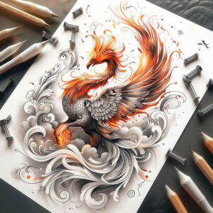 phoenix-with-colorful-feathers – tattoo design ideas free ai generated – neotraditional-clean-fill – for-outer-arm – Gallery: phoenix-inkby-ai