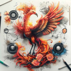 phoenix-with-colorful-feathers – tattoo design ideas free ai generated – neotraditional-rich-shading – for-temple – Gallery: phoenix-inkby-ai