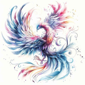 phoenix-with-colorful-feathers – tattoo design ideas free ai generated – neotraditional-vivid-gradients – for-back – Gallery: phoenix-inkby-ai