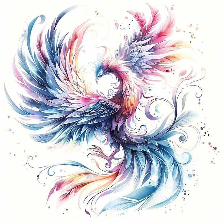 phoenix-with-colorful-feathers – tattoo design ideas free ai generated – neotraditional-vivid-gradients – for-back – Gallery: phoenix-inkby-ai