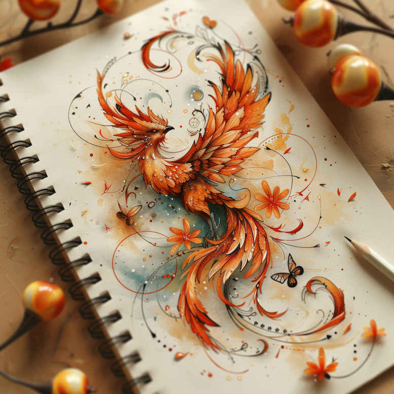 phoenix-with-colorful-feathers – tattoo design ideas free ai generated – realism-living-skin – for-triceps – Gallery: phoenix-inkby-ai
