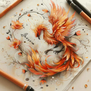 phoenix-with-detail – tattoo design ideas free ai generated – neotraditional-enhanced-shading – for-ribs – Gallery: phoenix-inkby-ai