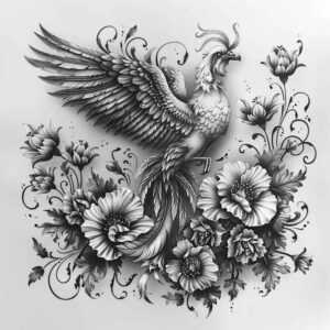 phoenix-with-energy – tattoo design ideas free ai generated – realism-deep-shadows – for-elbow – Gallery: phoenix-inkby-ai