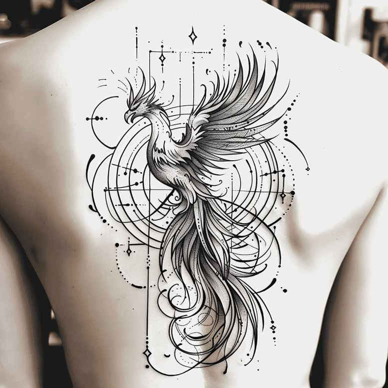 phoenix-with-energy-motif – tattoo design ideas free ai generated – surrealism-whimsical – for-calf – Gallery: phoenix-inkby-ai