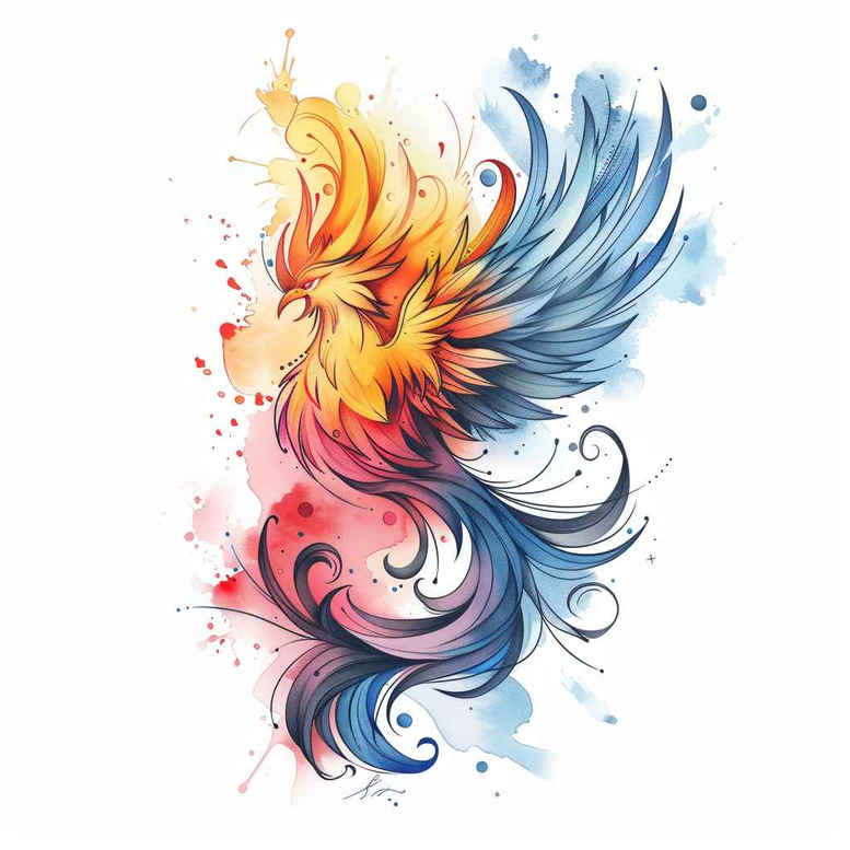 phoenix-with-expression – tattoo design ideas free ai generated – neotraditional-balanced-color – for-temple – Gallery: phoenix-inkby-ai