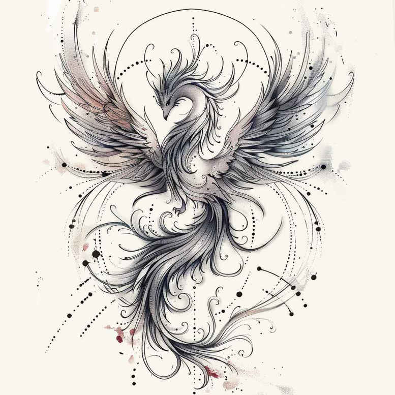 phoenix-with-expression – tattoo design ideas free ai generated – realism-realistic-lighting – for-lower-thigh – Gallery: phoenix-inkby-ai
