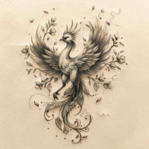 phoenix-with-expression – tattoo design ideas free ai generated – surrealism-morphic – for-elbow – Gallery: phoenix-inkby-ai