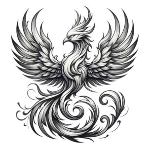 phoenix-with-feathers – tattoo design ideas free ai generated – neotraditional-modern-classic – for-upper-chest – Gallery: phoenix-inkby-ai