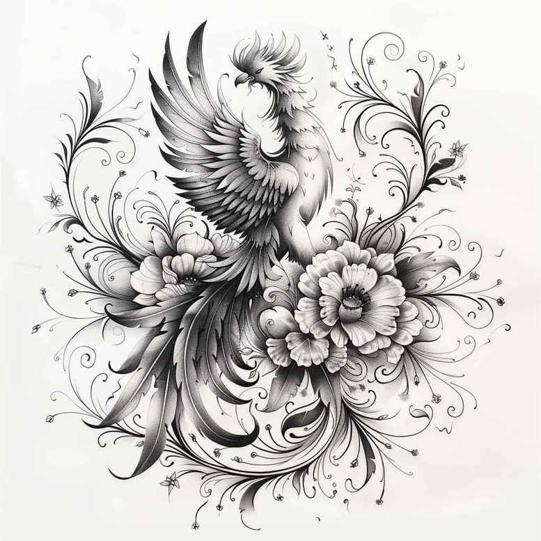 phoenix-with-feathers – tattoo design ideas free ai generated – neotraditional-refined-detail – for-abdomen – Gallery: phoenix-inkby-ai