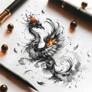 phoenix-with-feathers – tattoo design ideas free ai generated – surrealism-psychic-energy – for-ankle – Gallery: phoenix-inkby-ai