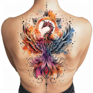 phoenix-with-feathers – tattoo design ideas free ai generated – surrealism-visual-paradox – for-lower-thigh – Gallery: phoenix-inkby-ai