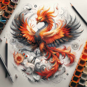 phoenix-with-fire-and-light – tattoo design ideas free ai generated – neotraditional-bold-outline – for-heel – Gallery: phoenix-inkby-ai