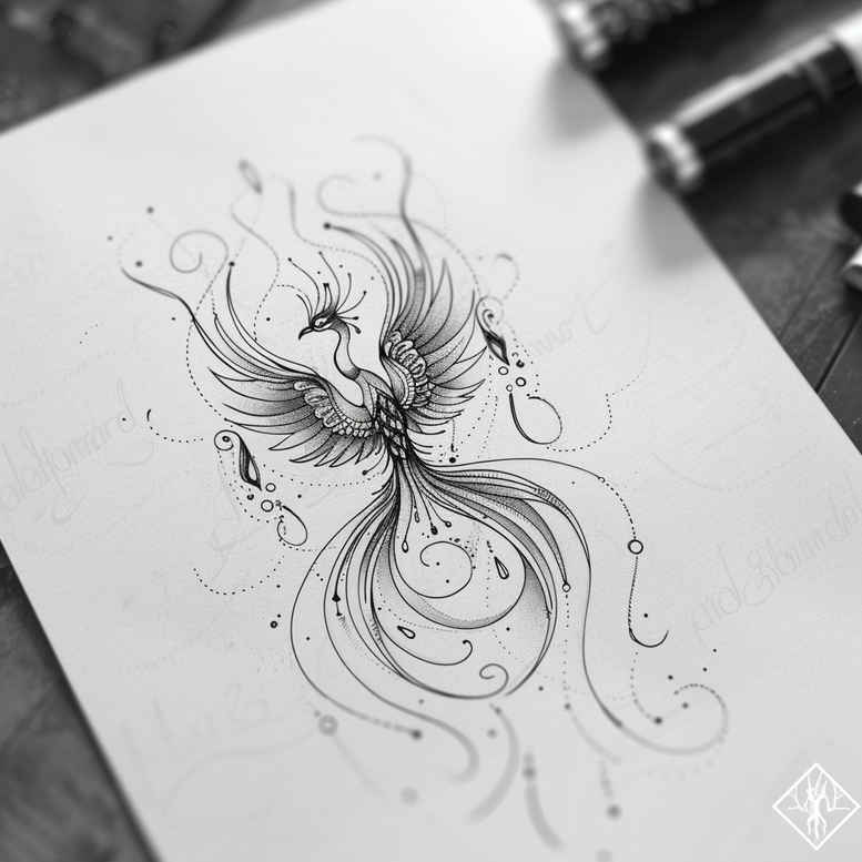 phoenix-with-fire-and-light – tattoo design ideas free ai generated – realism-micro-detail – for-hand – Gallery: phoenix-inkby-ai