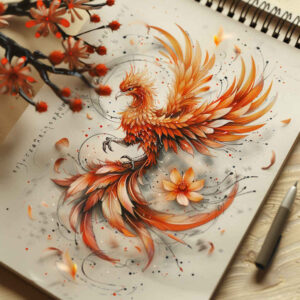 phoenix-with-fire – tattoo design ideas free ai generated – surrealism-enigmatic – for-elbow – Gallery: phoenix-inkby-ai
