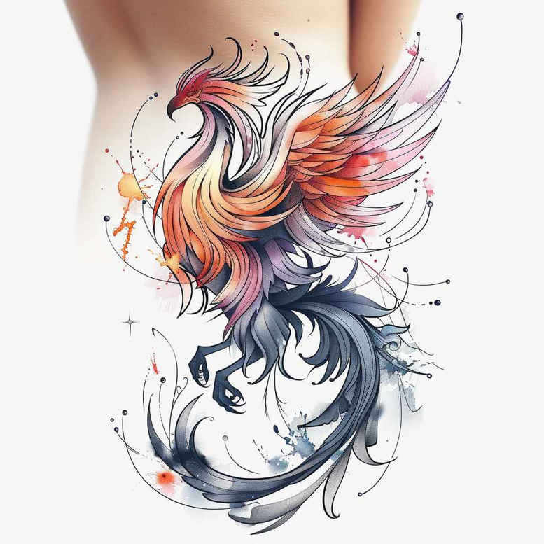 phoenix-with-fire – tattoo design ideas free ai generated – surrealism-phantasm – for-hip – Gallery: phoenix-inkby-ai