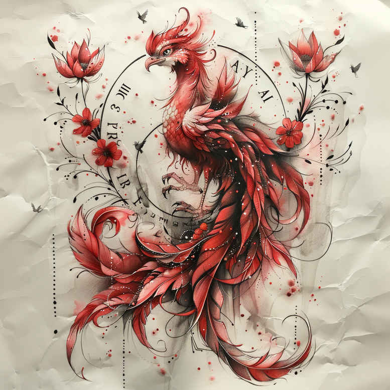 phoenix-with-fire-motif – tattoo design ideas free ai generated – realism-clean-lines – for-full-back – Gallery: phoenix-inkby-ai