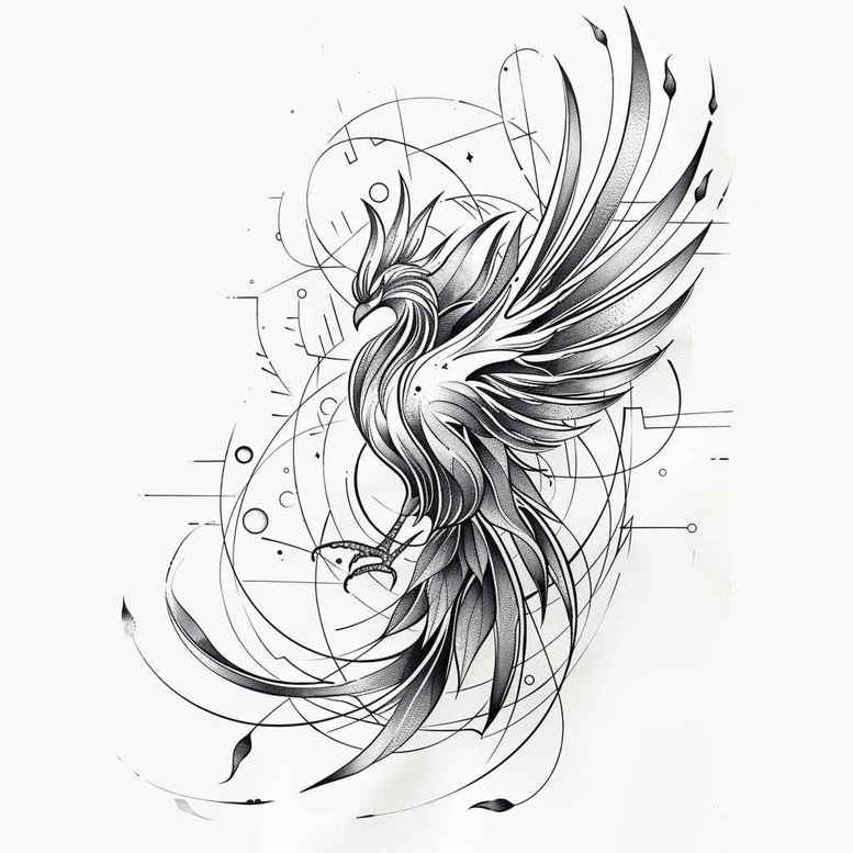 phoenix-with-fire-motif – tattoo design ideas free ai generated – realism-sharp-focus – for-back – Gallery: phoenix-inkby-ai