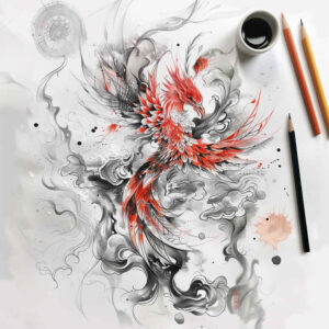 phoenix-with-fire-motif – tattoo design ideas free ai generated – surrealism-hallucinatory – for-toe – Gallery: phoenix-inkby-ai