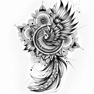 phoenix-with-flames – tattoo design ideas free ai generated – neotraditional-decorative-flourishes – for-chest – Gallery: phoenix-inkby-ai