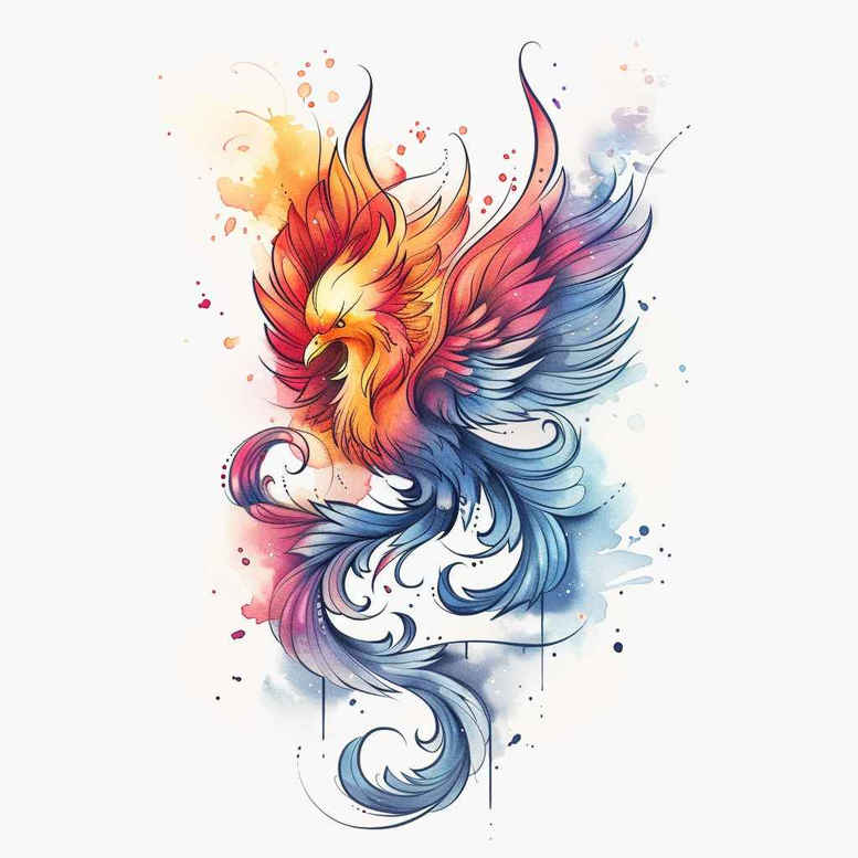 phoenix-with-flames – tattoo design ideas free ai generated – surrealism-melted-shapes – for-sternum – Gallery: phoenix-inkby-ai