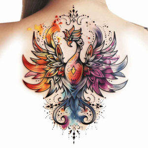 phoenix-with-flowing-lines – tattoo design ideas free ai generated – neotraditional-refined-detail – for-upper-thigh – Gallery: phoenix-inkby-ai
