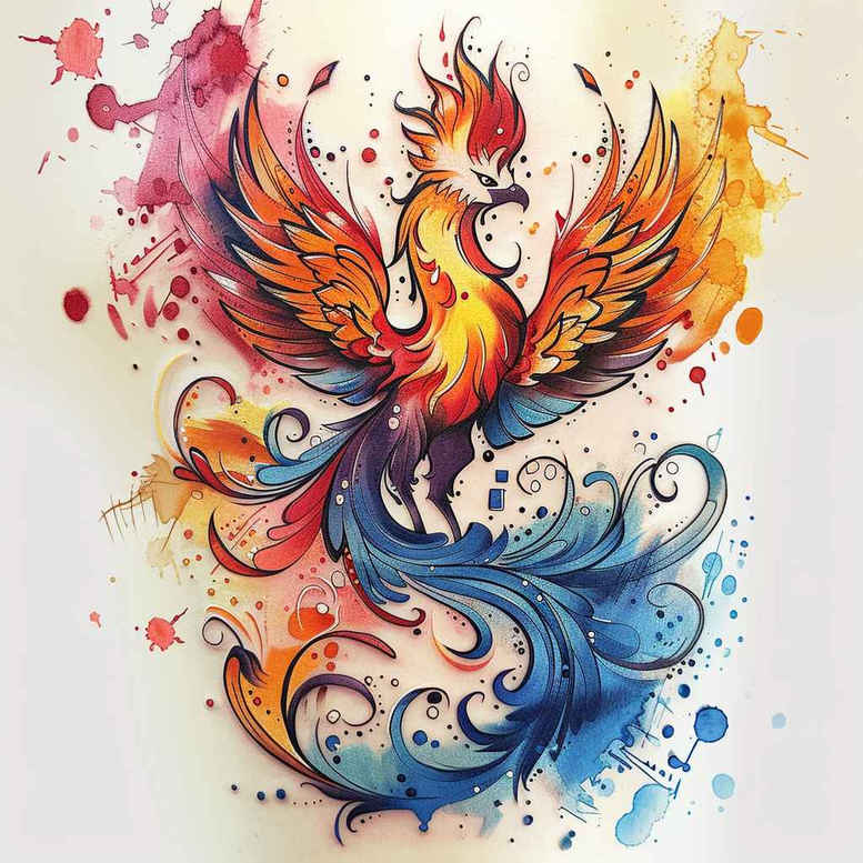 phoenix-with-flowing-lines – tattoo design ideas free ai generated – surrealism-phantasmagoria – for-foot – Gallery: phoenix-inkby-ai