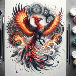 phoenix-with-life-symbol – tattoo design ideas free ai generated – neotraditional-artful-color – for-fingers – Gallery: phoenix-inkby-ai