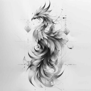 phoenix-with-life-symbol – tattoo design ideas free ai generated – surrealism-fluid-forms – for-sternum – Gallery: phoenix-inkby-ai