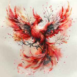 phoenix-with-lines – tattoo design ideas free ai generated – neotraditional-bright-color – for-lower-leg – Gallery: phoenix-inkby-ai