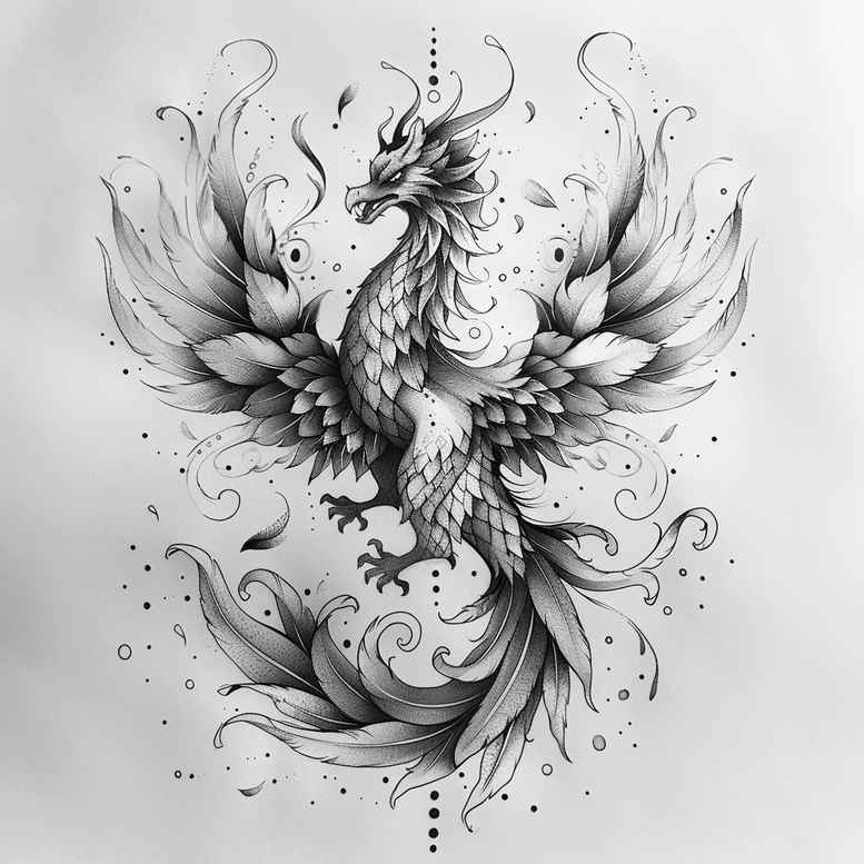 phoenix-with-lines – tattoo design ideas free ai generated – surrealism-vivid-hallucination – for-hip – Gallery: phoenix-inkby-ai
