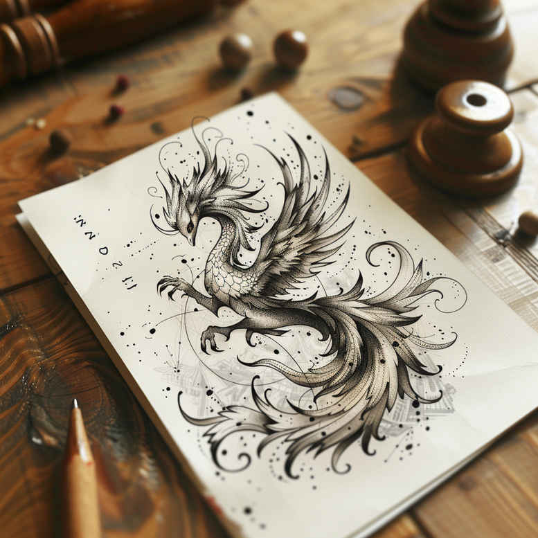 phoenix-with-organic-lines – tattoo design ideas free ai generated – neotraditional-layered-inks – for-ribs – Gallery: phoenix-inkby-ai