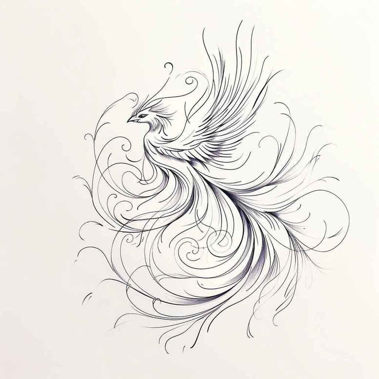phoenix-with-organic-lines – tattoo design ideas free ai generated – surrealism-shimmering-forms – for-shoulder-blade – Gallery: phoenix-inkby-ai