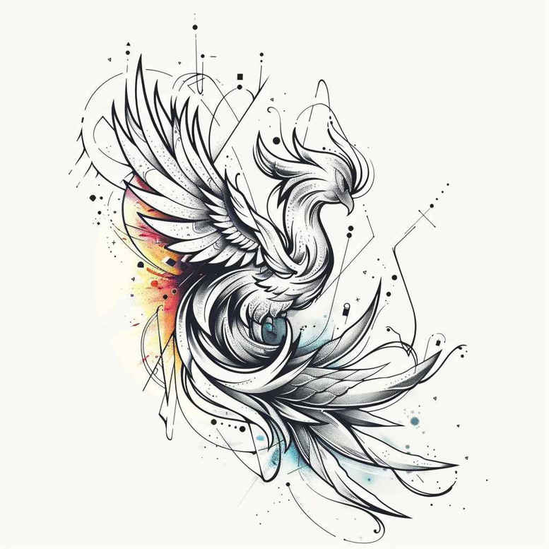 phoenix-with-ornamental-details – tattoo design ideas free ai generated – surrealism-phantasmagoric – for-outer-arm – Gallery: phoenix-inkby-ai