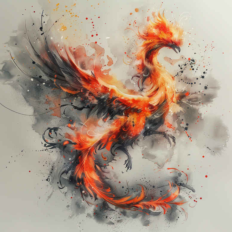 phoenix-with-shading – tattoo design ideas free ai generated – neotraditional-expressive-lines – for-calf – Gallery: phoenix-inkby-ai