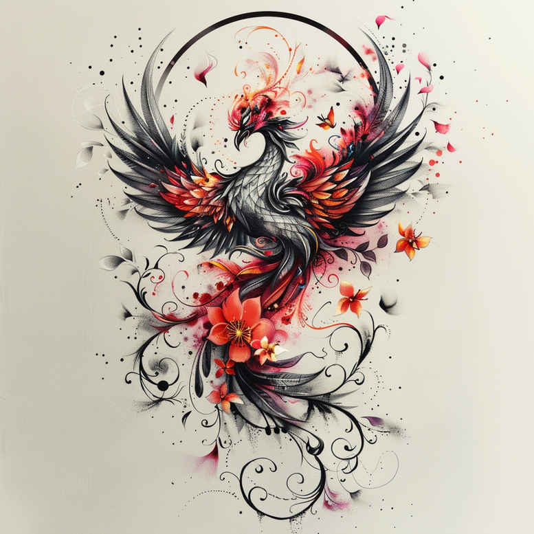 phoenix-with-shading – tattoo design ideas free ai generated – surrealism-ethereal – for-shoulder-blade – Gallery: phoenix-inkby-ai
