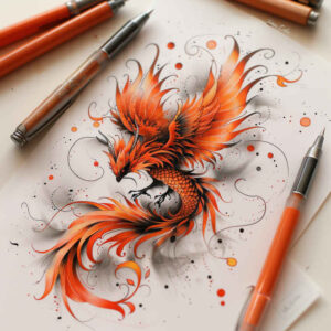 phoenix-with-shadow-and-light – tattoo design ideas free ai generated – realism-clean-whites – for-stomach – Gallery: phoenix-inkby-ai