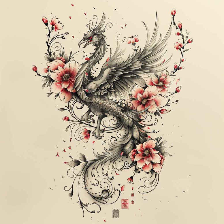 phoenix-with-shadow-and-light – tattoo design ideas free ai generated – realism-moist-effect – for-toe – Gallery: phoenix-inkby-ai