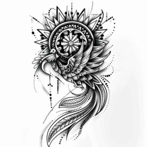 phoenix-with-shadow-and-light – tattoo design ideas free ai generated – realism-transparent-layer – for-shoulder-blade – Gallery: phoenix-inkby-ai