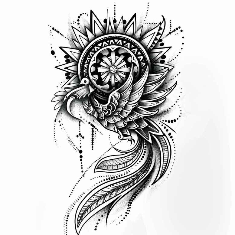 phoenix-with-shadow-and-light – tattoo design ideas free ai generated – realism-transparent-layer – for-shoulder-blade – Gallery: phoenix-inkby-ai