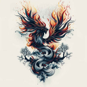 phoenix-with-shadow – tattoo design ideas free ai generated – realism-soft-focus – for-collarbone – Gallery: phoenix-inkby-ai