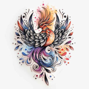 phoenix-with-spiritual-motif – tattoo design ideas free ai generated – neotraditional-artful-color – for-forearm – Gallery: phoenix-inkby-ai