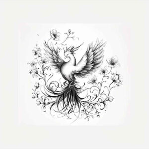 phoenix-with-spiritual-motif – tattoo design ideas free ai generated – neotraditional-artistic-contrast – for-behind-ear – Gallery: phoenix-inkby-ai
