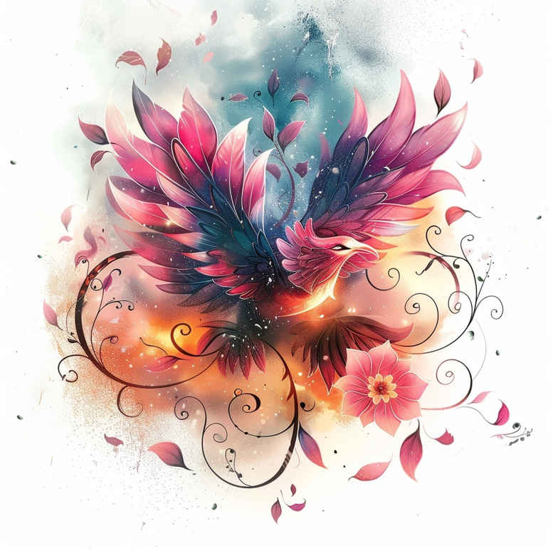 phoenix-with-spiritual-motif – tattoo design ideas free ai generated – realism-skin-texture – for-upper-chest – Gallery: phoenix-inkby-ai