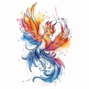 phoenix-with-spiritual-motif – tattoo design ideas free ai generated – surrealism-symbolic-motifs – for-knee – Gallery: phoenix-inkby-ai