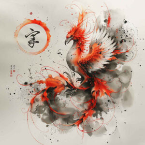 phoenix-with-spiritual-motif – tattoo design ideas free ai generated – surrealism-vibrant-contrasts – for-knee – Gallery: phoenix-inkby-ai