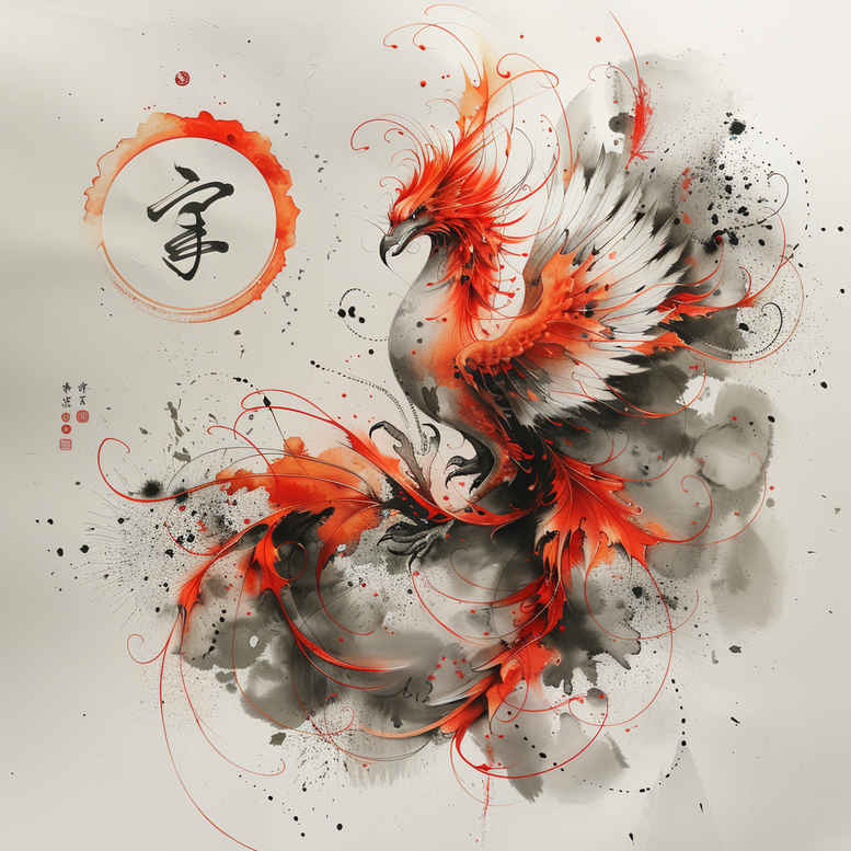 phoenix-with-spiritual-motif – tattoo design ideas free ai generated – surrealism-vibrant-contrasts – for-knee – Gallery: phoenix-inkby-ai