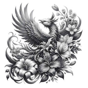 phoenix-with-waves – tattoo design ideas free ai generated – realism-balanced-light – for-lower-thigh – Gallery: phoenix-inkby-ai